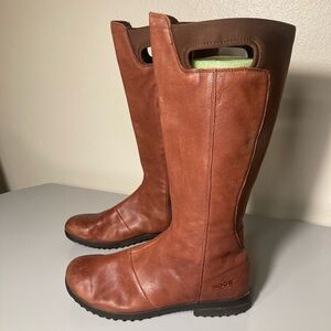 BOGS Alexandria Chestnut Leather Knee-High Pull On Boots